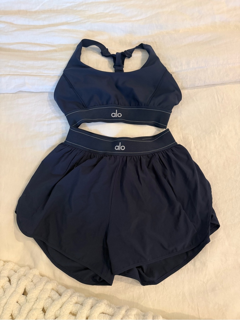 ALO Yoga Set - Navy Shorts (S) + Sports Bra (M)